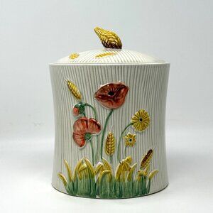 Vintage Empress by Haruta MCM Ceramic Art Canister Poppy & Wheat w/ Lid 9.5"